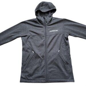 Karbon Jacket Mens M Gray Silver Hooded Full Zip Performance Ski Outdoor Fleece